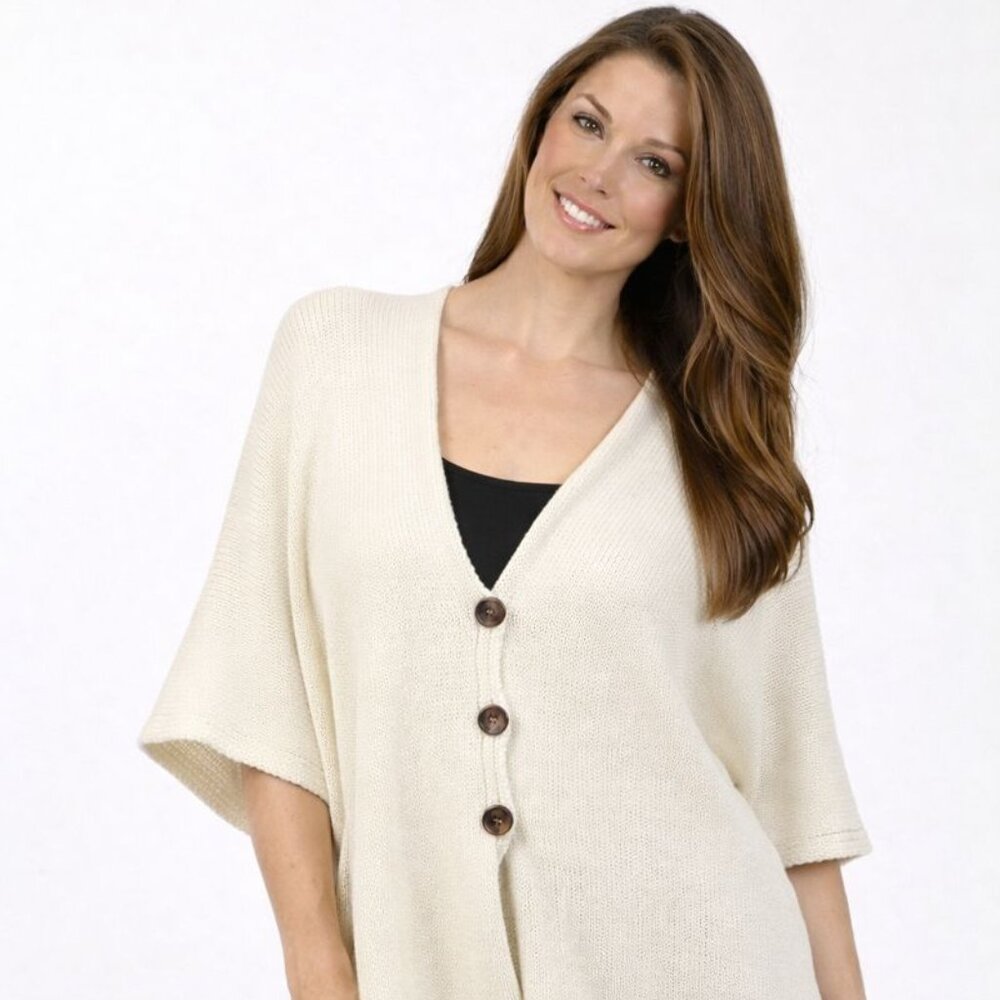 New M. Rena Solid Buttoned Poncho. One Size